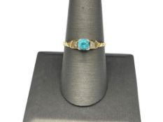 14K YELLOW GOLD BLUE TOPAZ AND DIAMOND RING