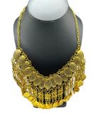 GOLD TONE COIN DESIGN DANGLE STATEMENT NECKLACE