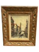 ORIGINAL HEAVY ACRYLIC ON CANVAS BOARD VENICE, ITALY WATERWAY SCENE