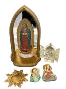 FIVE VINTAGE RELIGIOUS ICON FIGURES AND DECOR