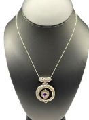 SARDA DESIGNER HALLMARKED STERLING SILVER AMETHYST DANGLE PENDANT NECKLACE