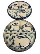 DEBBIE DEAN STONEWARE STUDIO ART POTTERY DIVIDED PLATES FOLK ART STYLE