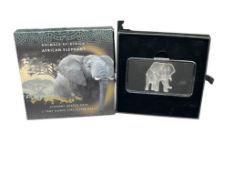PAMP METALS 2021 SOLOMON ISLANDS FIGURAL AFRICAN ELEPHANT .999 FINE SILVER $2 ART BAR