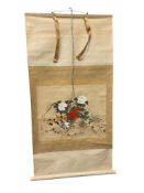 20TH CENTURY CHINESE WATERCOLOR ON TEXTILE FLOWER HANGING SCROLL