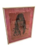 GERDA CHRISTOFFERSEN ORIGINAL PASTEL ON PAPER INUIT FATHER AND DAUGHTER PORTRAIT