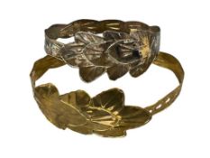 CIRCA 1970'S BRASS AND SILVERPLATED BRASS LADIES FASHION BELTS WITH LEAF DESIGN BUCKLES