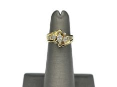 14K YELLOW GOLD DIAMOND ENGAGEMENT SET FEATURING A MARQUISE CUT CENTER DIAMOND