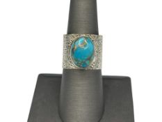 MODERNIST STERLING SILVER OVAL TURQUOISE RING