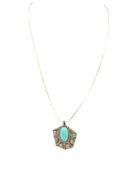 SIGNED STERLING SILVER TURQUOISE PENDANT NECKLACE