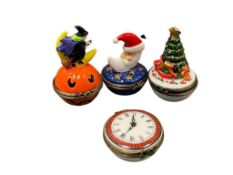 FOUR HOLIDAY THEME PORCELAIN TRINKET / PILL BOXES