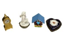 PORCELAIN AND CERAMIC PILL /TRINKET BOXES AND COLLEZIONI GOLD FINISH METAL CLOCK