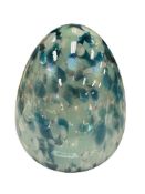 HAND BLOWN ART GLASS AQUA AND MINT SPECKLE EGG WITH BATTERY OPERATED LIGHT