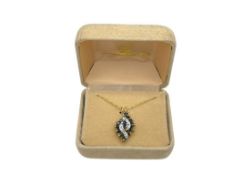 STERLING SILVER GOLD TONE BLUE SAPPHIRE AND DIAMOND PENDANT NECKLACE