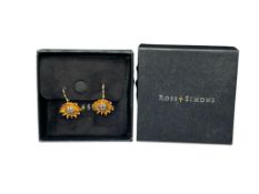 ROSS SIMMONS DESIGNER SIGNED STERLING SILVER SMOKEY QUARTZ AND CITRINE DANGLE EARRINGS