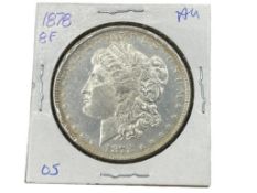 1878 U.S. MORGAN SILVER DOLLAR AU EIGHT TAILFEATHERS