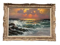 ALEXANDER DZIGURSKI SERBIA / AMERICAN ARTSIT LARGE ORIGINAL OIL ON CANVAS SEASCAPE PAINTING