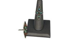 TWO VINTAGE NAVAJO STERLING SILVER TURQUOISE RINGS