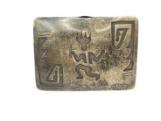 VINTAGE HOPI STERLING SILVER OVERLAY BELT BUCKLE FEATURING DANCER AND GEOMETRIC PATTERN