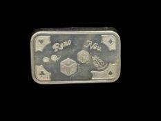 RENO, NEVADA CRAPS GAMBLING THEMED .999 FINE SILVER ART BAR