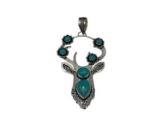 STERLING SILVER IMITATION TURQUOISE FIGURAL STAG / BUCK PENDANT