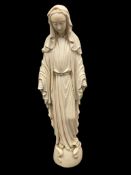 VINTAGE 20TH CENTURY RELIGIOUS ICON MADONNA STANDING ON SERPENT CARVED BONE STATUE