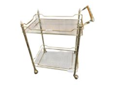 POLISHED BRASS AND GLASS TWO-TIER BAR CART