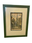 JULES LERAY FRENCH ARTIST HAND-TINTED AQUATINT ETCHING TITLED ROUEN-RUE DE I'EPICERIE
