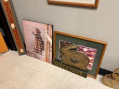 ASSORTED HOME DECOR WALL ART INCLUDING WELCOME SIGN, WASH YOUR HANDS, NEEDLEPOINT, AND MORE