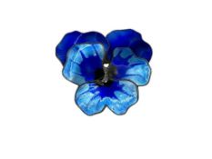 VINTAGE DAVID-ANDERSON NORWAY STERLING SILVER BLUE ENAMELED PANSY FLOWER BROOCH