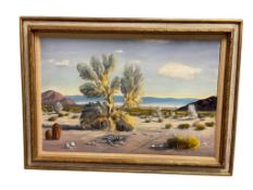 CARL GLEN BRAY OKLAHOMA-BORN CALIFORNIA ARTIST LARGE RIGINAL OIL ON MASONITE BOARD DESERT LANDSCAPE