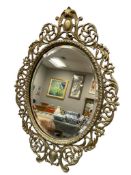 ANTIQUE ART NOUVEAU CAST IRON STANDING VANITY MIRROR WITH DECORATIVE RIM