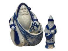1998 AND 2001 DAVID ELDRETH FATHER CHRISTMAS SALT GLAZED POTTERY FIGURINES