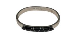VINTAGE TAXCO MEXICO INLAID ONYX BANGLE BRACELET