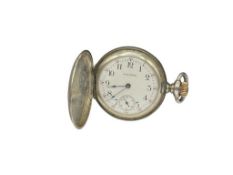 1904 LADIES ELGIN SEVEN JEWELS OPEN FACE POCKET IN STERLING SILVER HUNTER'S CASE