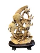 RESIN SEA LIFE SALT FISH AND CORAL SCULPTURE ON WOOD BASE