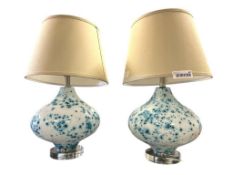 BLUE AND WHITE LAVA STYLIZED MODERNIST TABLE LAMPS WITH ACRYLIC BASE AND TEXTILE SHADES