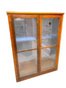 ANTIQUE ARTS AND CRAFTS STAINED PINE GLASS FRONT DISPLAY CABINET / BOOKCASE