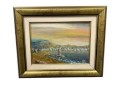 VINTAGE ORIGINAL OIL ON CANVAS BOARD MEDITERRANEAN COASTAL SCENE