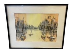 LEONOR EMMONS NEVADA ARTIST ORIGINAL WATERCOLOR ON PAPER TITLED WATERFRONT