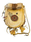 20TH CENTURY TRADING POST NATIVE AMERICAN STYLED MEDICINE POUCH BUCK SKIN AND BEAVER FUR