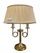 BRASS FRENCH HORN STYLE BOUILLOTE TABLE LAMP WITH PLEATED SHADE