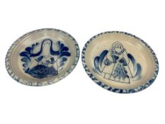 1999 AND 2001 DAVID ELDRETH SALT GLAZED FOLK ART POTTERY FATHER CHRISTMAS PIE PLATES