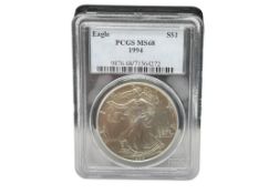 1994 AMERICAN SILVER EAGLE .999 FINE SILVER DOLLAR PCGS MS68