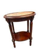 OVAL CHERRY FINISH SIDE TABLE WITH RODE MARBLE TOP INSERT