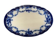 ANTIQUE RIDGWAYS FLOW BLUE EBOR PATTERN OVAL PLATTER CIRCA 1891-1920