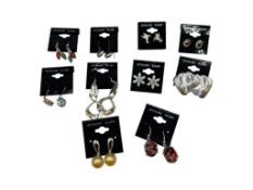 10 PAIRS OF LADIES STERLING SILVER EARRINGS FEATURING A VARIETY OF STYLES