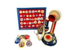 WESTERN ELECTRIC 1973 PATRIOTIC CANDLESTICK TELEPHONE PLUS POLITICAL BUTTONS
