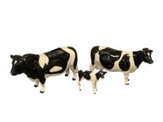 BESWICK FRIESIAN CHAMPION BULL CODDINGTON HILT BAR, CHAMION COW CLAYBURY LEEGWATER, AND CALF