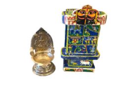 RAJASHTANI KAVAD MULTICOLOR PORTABLE SHRINE AND KAMAKSHI DIYA DEEPAM / OIL LAMP
