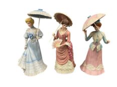 GORHAM FINE PORCELAIN VICTORIAN LADIES FIGURINES ON THE BOARDWALK, LAWN PARTY, AND SUNDAY PROMENADE